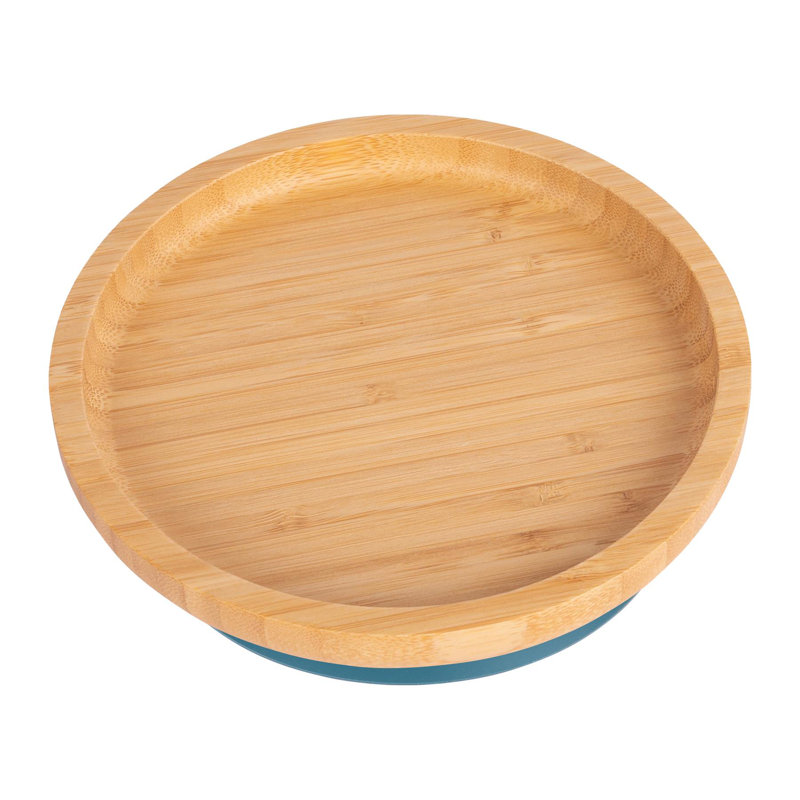 Tiny Dining - Round Bamboo Suction Plate, Navy Blue