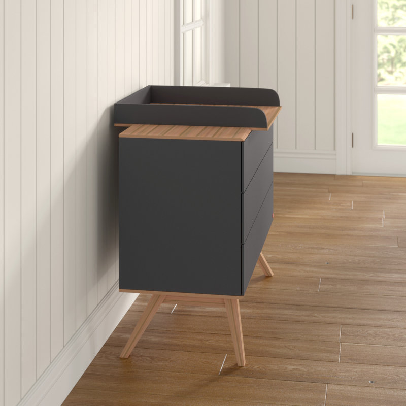 Horta Kids 3 - Drawer Dresser, Dark Grey/Oak