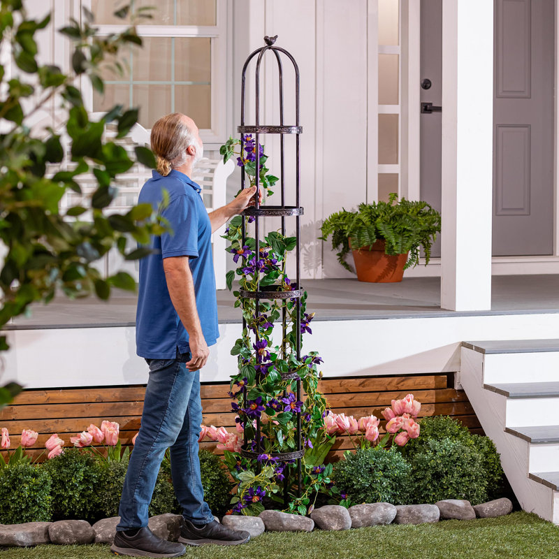 7 ft. Powder-Coated Steel Garden Obelisk Trellis, Black