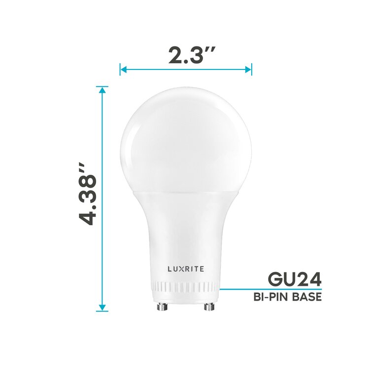 Luxrite A19 LED Light Bulb 60W Equivalent 2700K Warm White Enclosed Fixture  Rated 800Lm Dimmable Twist Lock Damp Rated GU24 Base (4 Pack) Wayfair  Canada
