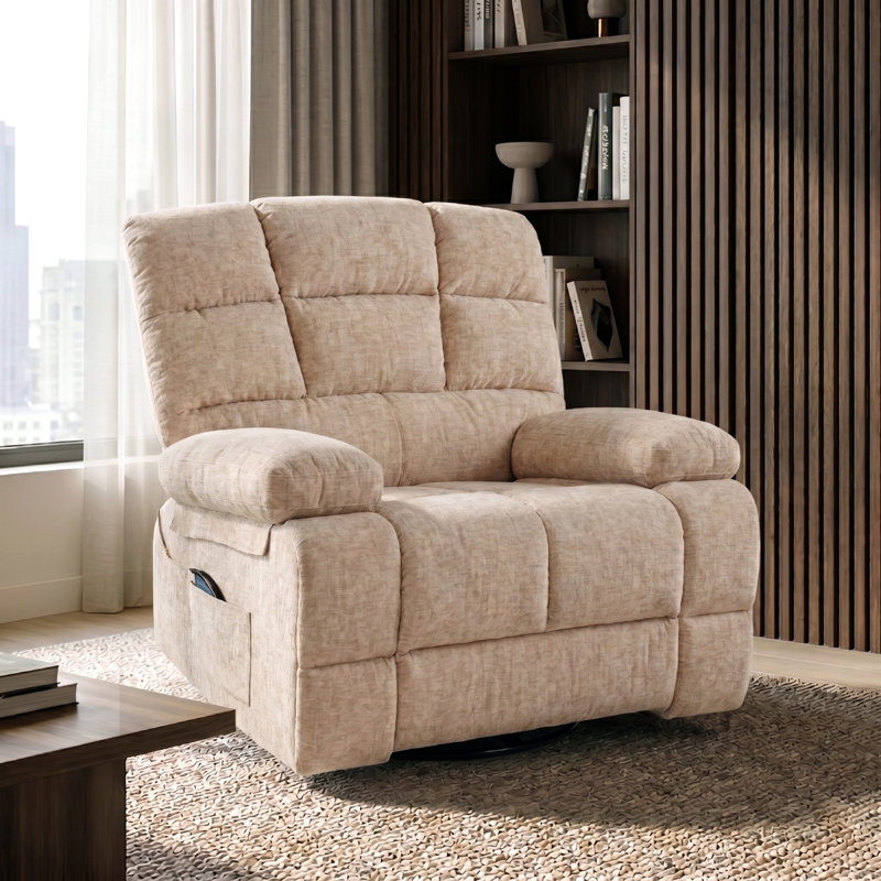 Oversized Massage Recliner Chair with Heating, Swivel Glider Rocker Chair, Beige