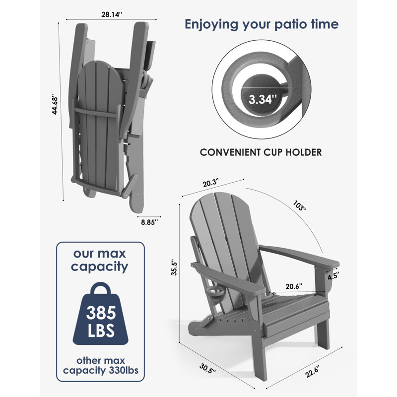 Chaise Adirondack pliante en plastique Lutie, Gris