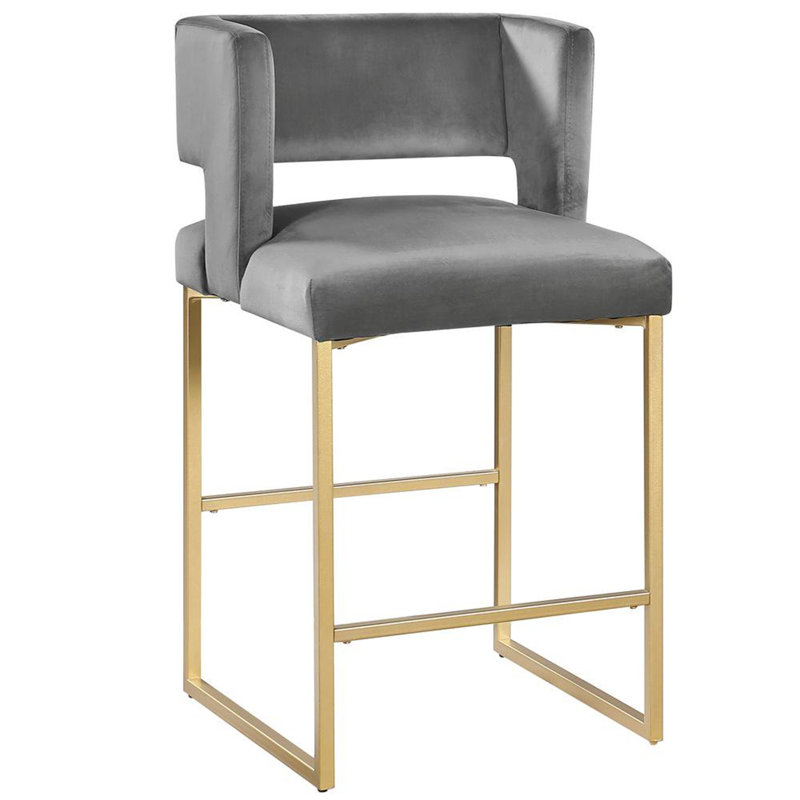 Ensemble de 2 tabourets de comptoir Modern Modern 27 po avec revêtement en velours gris doux, Siège gris / cadre doré