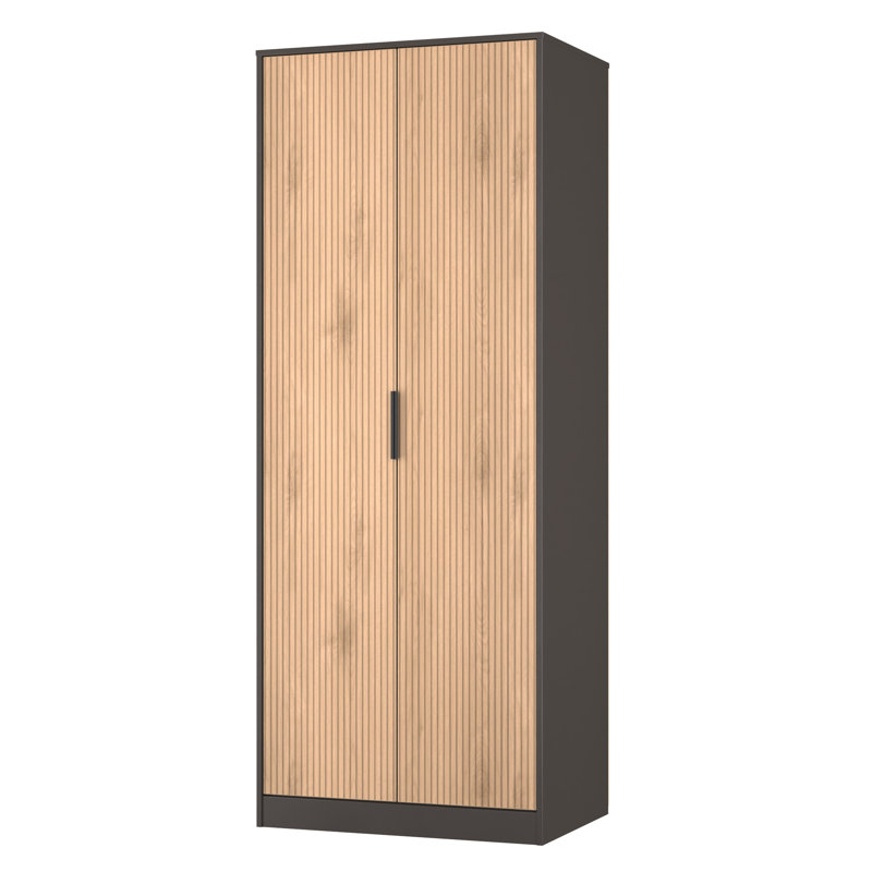 Hong Kong 2 Door Wardrobe in Slatted Effect & Graphite (Ready Assembled)