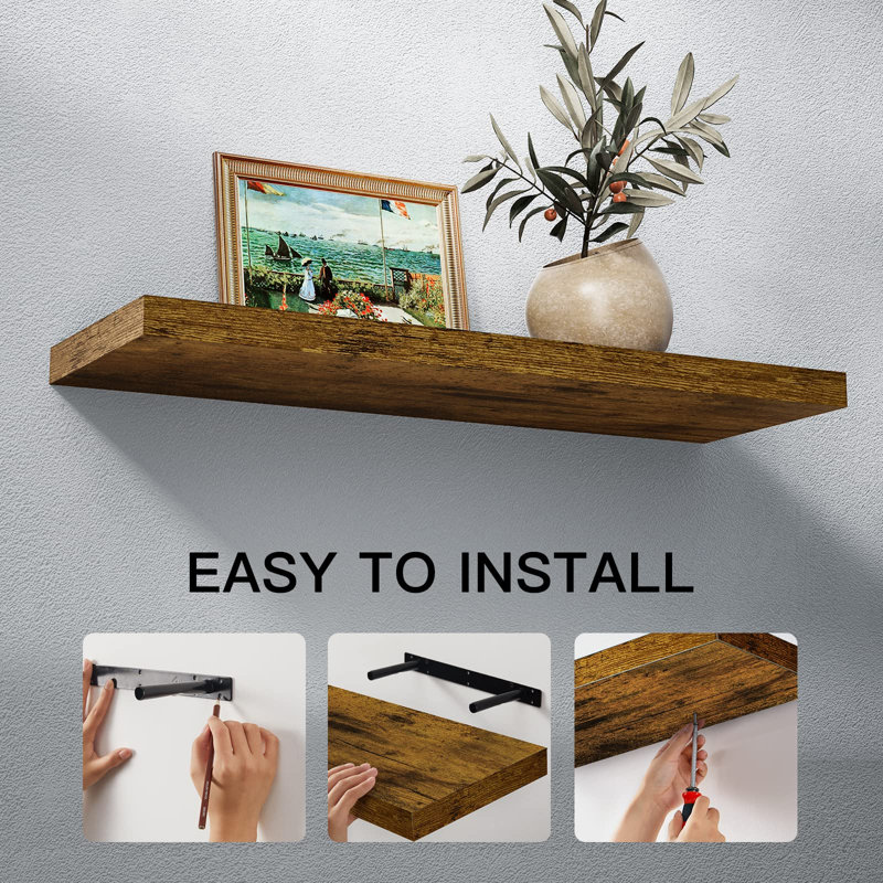 Elbur Manufactured Wood Floating Shelves, Rustic Brown, 1.4" H x 23.6" W x 6.7"