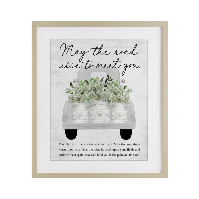 «May Road Rise To Meet You», reproduction sous verre encadrée, design par lettré et doublé, Cadre de récolte en pin
