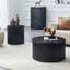 Ensemble de 2 tables basses gigognes avec colonne romaine et rangement, tables rondes en grain de bois noir pour le salon