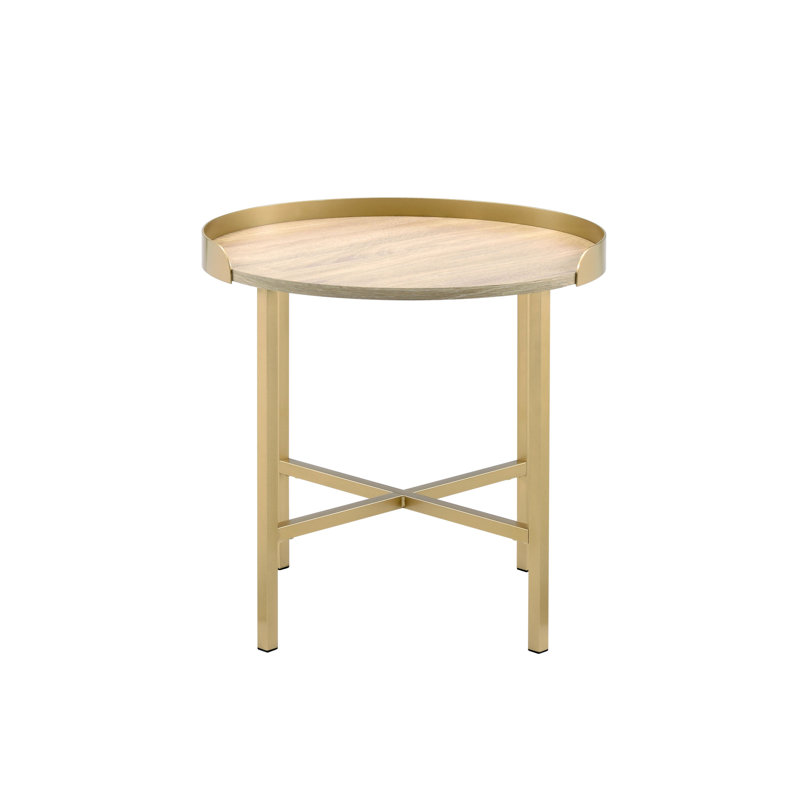 Table de bout ronde avec plateau, chêne et or
