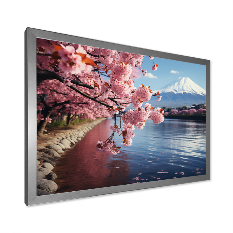Impression sur toile Cherry Blossum, Mont Fuji, Japon I - Montagnes, Cadre de coin fermé argenté, H 32 po x l 16 po x P 1 po