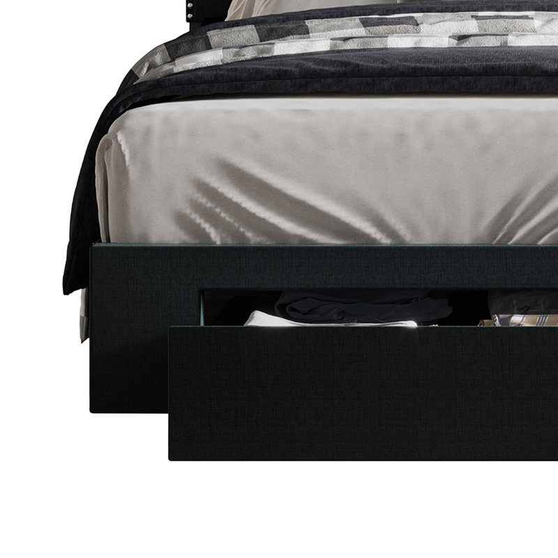 Lit à panneaux tapissier avec rangement Jabrien, Gris anthracite, Très grand