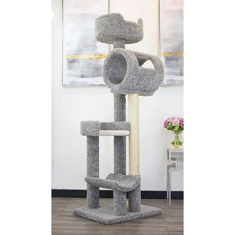 140003- Solid Wood Climbing Cat Tower Tree, Gray