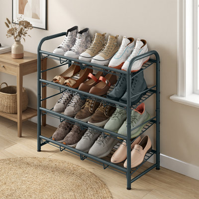 4 Tier 16 Pairs Shoe Rack Metal Shoe Shelf With Adjustable Tilt Angle