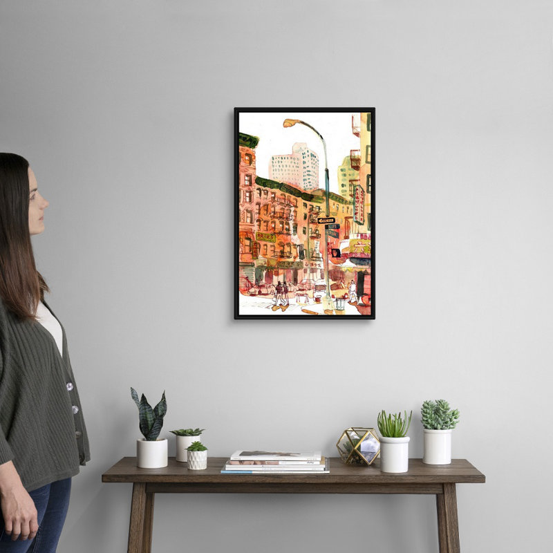 "Chinatown, New York City" par Eleanor Doughty-impression sur toile, H 26 po x l 18 po x P 1,75 po, Toile avec cadre noir