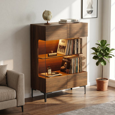 Cabinet audio avec lumière chaude - porte en verre trempé, 4 tablettes