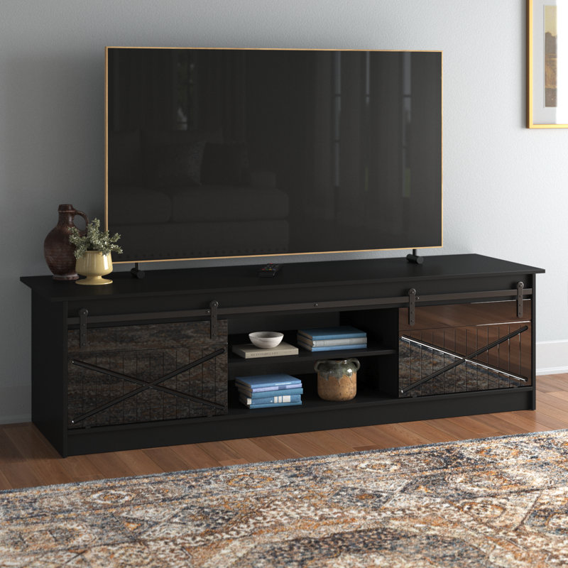Phineas 78.7" Modern TV Stand with High Gloss Finish, Black