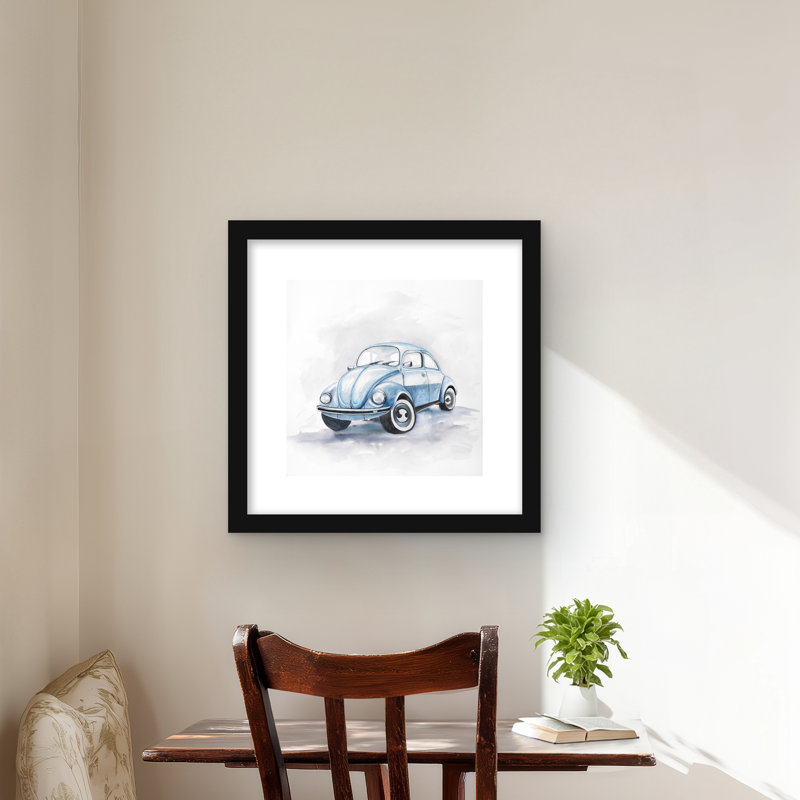 Beetle Blue Car - reproduction encadrée avec passe-partout pour la décoration intérieure, H 16 po x l 16 po, Noir