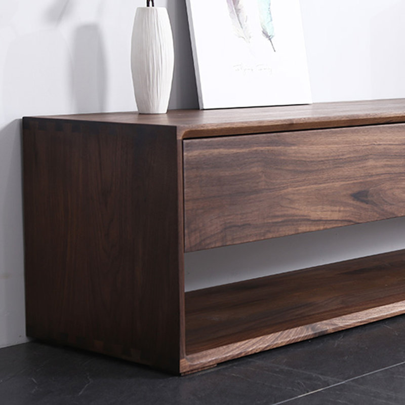 Meuble télé en noyer massif avec coins arrondis, H 15,74 po x L 59,05 po x l 15,74 po