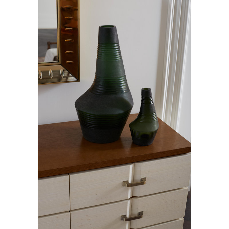 Amahle Handmade Handblown Glass Table Vase, Fern Green, 21" H x 11" W x 11" D