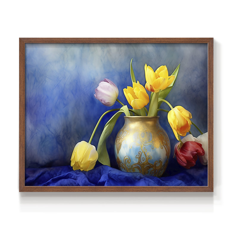 Série florale - XCV - reproduction encadrée - réarmable, H 8 po x l 10 po, Noyer