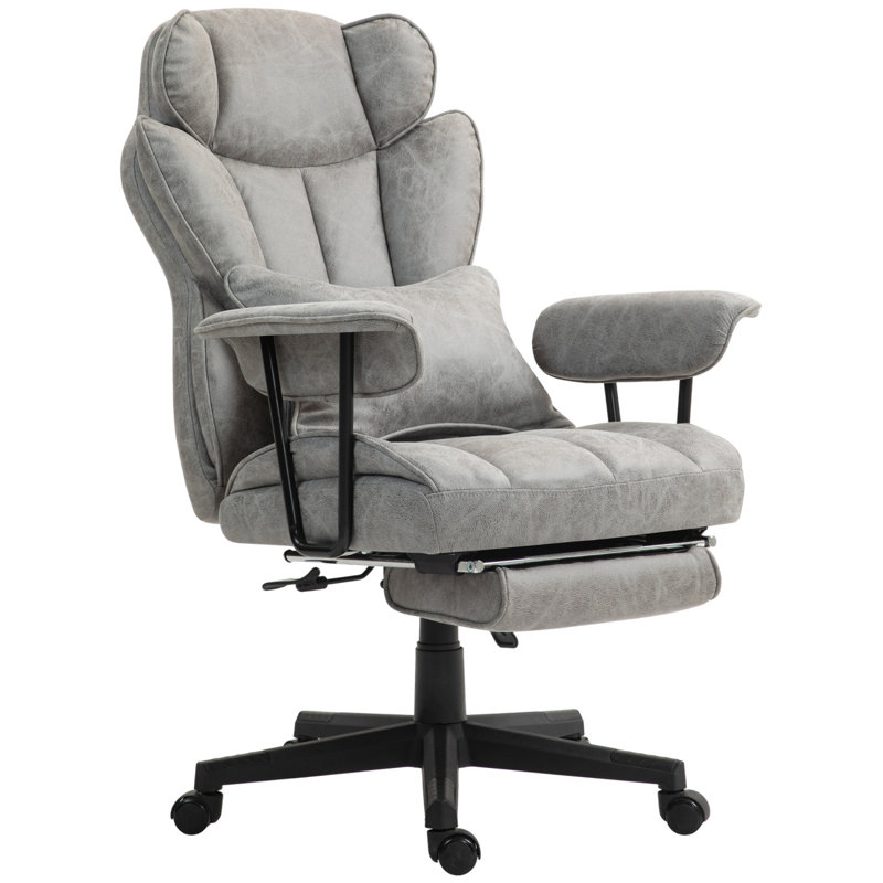 Massage Executive Office Chair With 6 Vibration Points, 400LBS Heated Big And Tall Office Chair With Foot Rest And Lumbar Support, Microfiber Reclining Computer Desk Chair