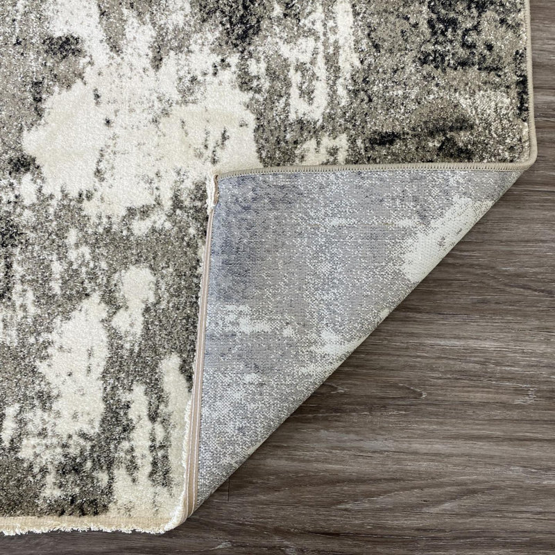 Modern Fringed Abstract Area Rug, Rectangle 5'0.5" x 5'1"