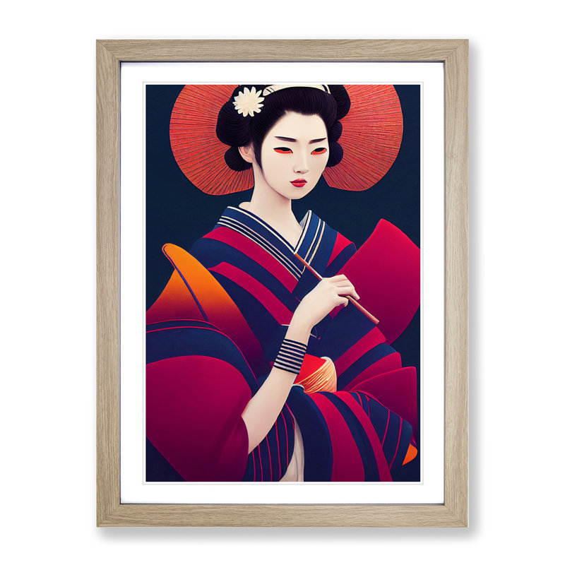 Geisha A Colour No.1 - Single Picture Frame Print, 46cm H x 34cm W x 2cm D, Oak