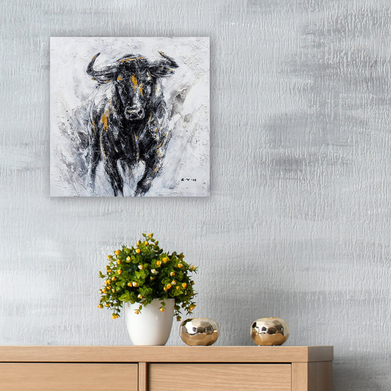 Fearless Ox - peinture sur toile tendue, H 12 po x l 12 po x P 1,5 po
