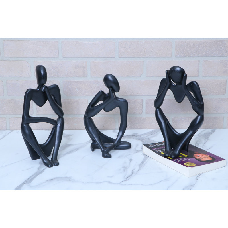 Avruch Decor Metal Set Of 3 Men With Different Sentiments Object, Black, 28.5cm H x 16.5cm W x 10.1cm D