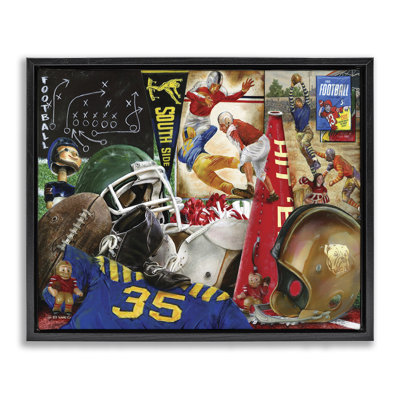Football Sports Collage Floater Canvas Wall Art by Ed Wargo