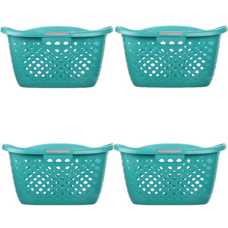 (Paquet de 4) Panier à linge en plastique 1,8 Bushel Hip Grip, bleu sarcelle, adulte / adolescent