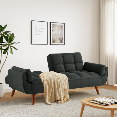 Canapé-lit en lin, canapé-lit futon convertible, canapé 3 places moderne l 75 po avec dossiers réglables et pieds en bois massif pour petits espaces, salon, chambre à coucher