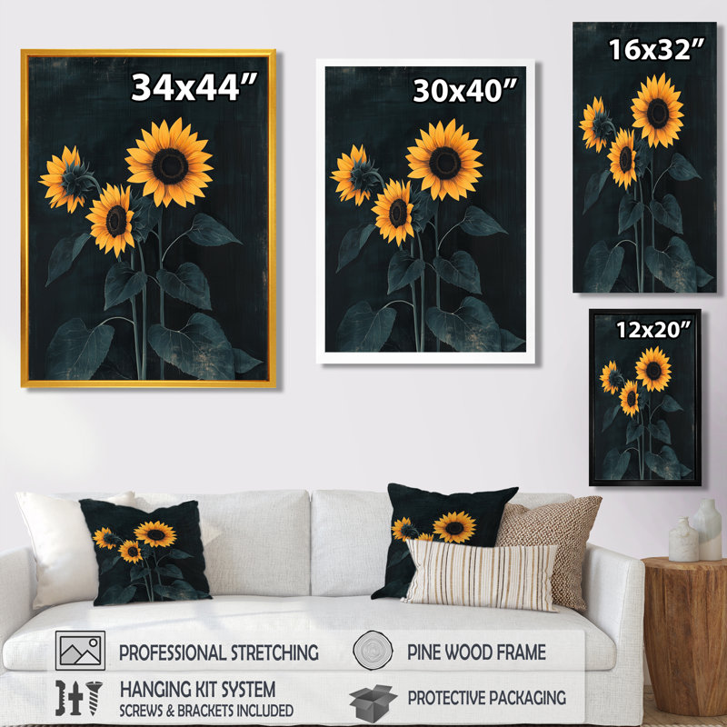 Impression sur toile florale, "D craint", Noir, H 20 po x l 12 po, Reproduction encadrée d'une seule photo