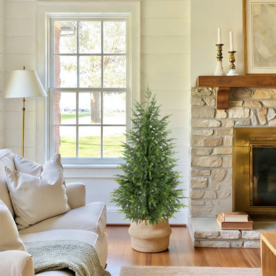 Véritable touche artificielle de pin de Norfolk Island en pot (3 pi / 4 pi / 5 pi), plante en pot à feuilles persistantes pour décor de maison de campagne moderne