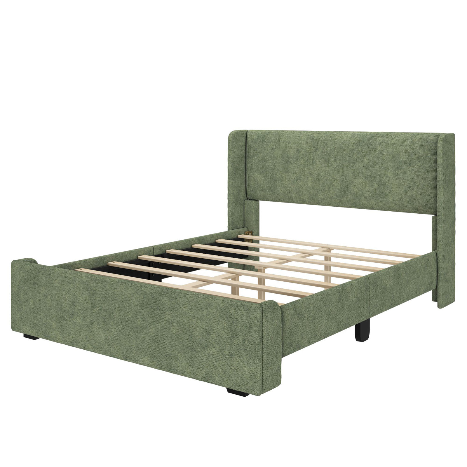 Solid Wood Upholstered Panel Bed, Full, Green