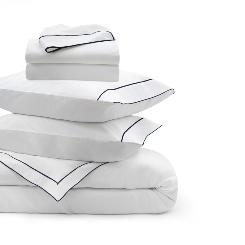 Salerno Flat Sheet, Queen Flat Sheet, White/Navy
