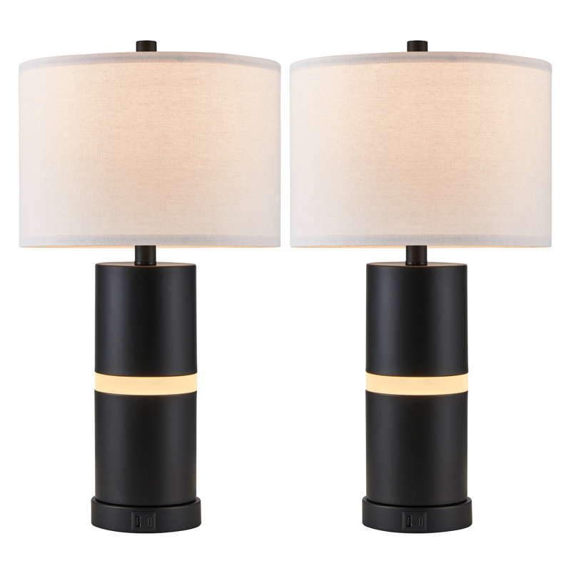 23.25’’ Black Table Lamp Set With Built-In Night Light And Usb Ports Bulbs Included