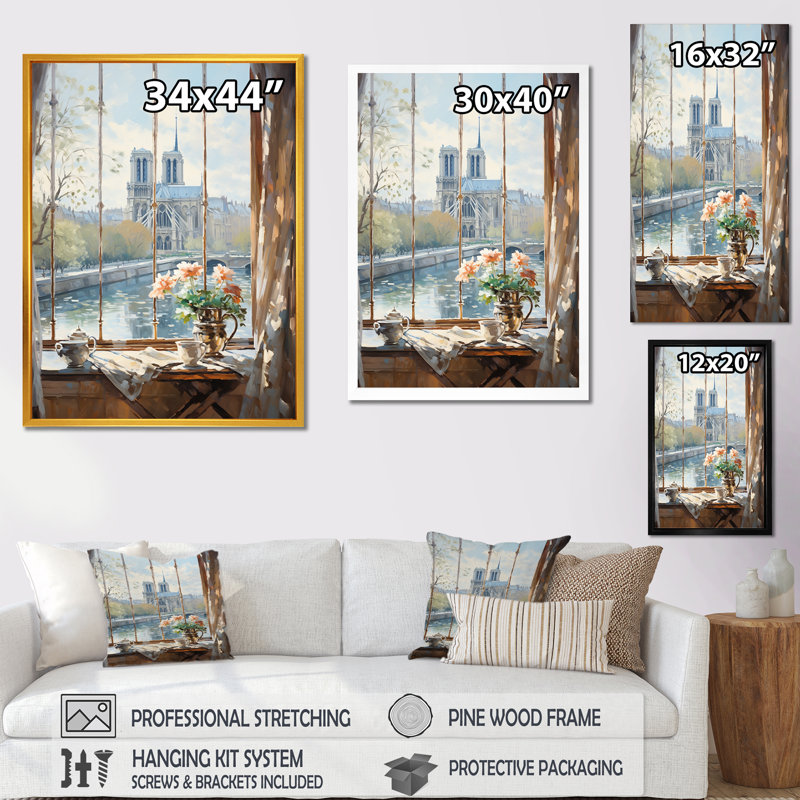 Notre Dame de Paris, Floral View III - City Paris, art mural, Toile tendue, H 32 po x l 16 po
