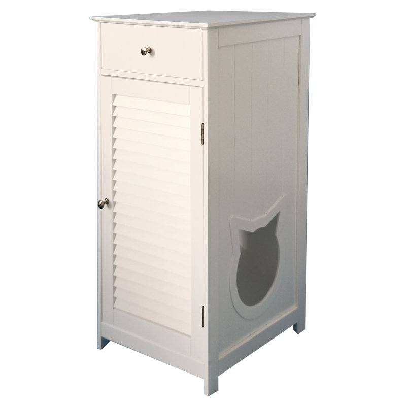 White Shutter Style Cat Litter Enclosure Cabinet with Storage