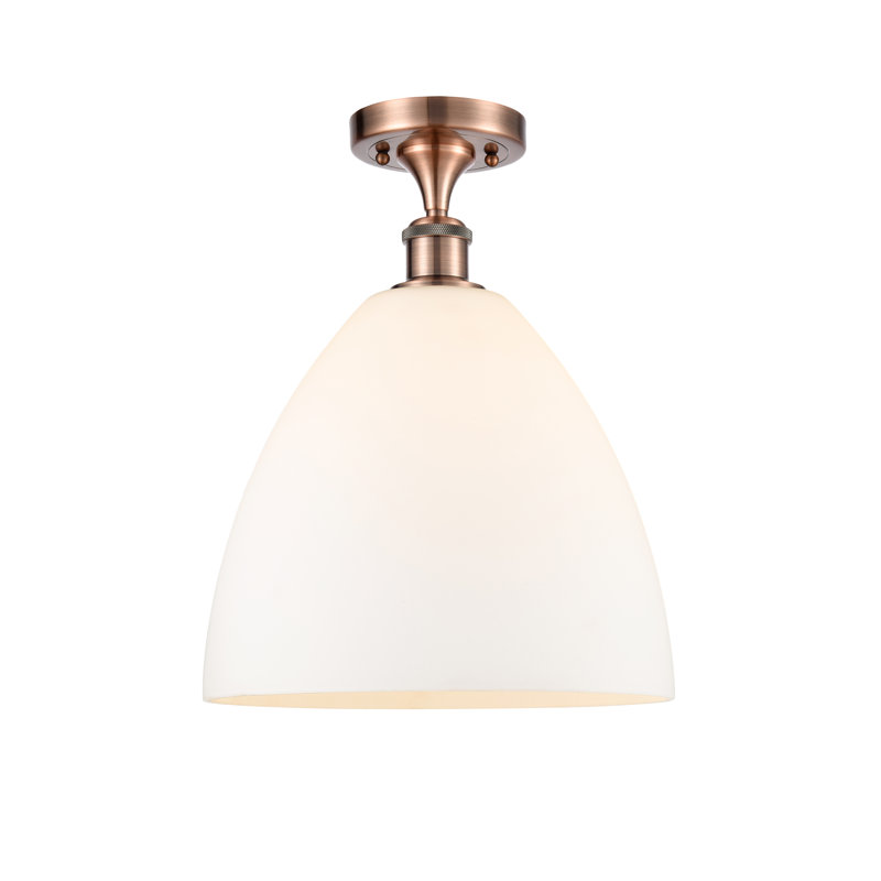 Germinia Glass Semi Flush Mount, Matte White, 14.75" H x 12" W x 12" D, Antique Copper
