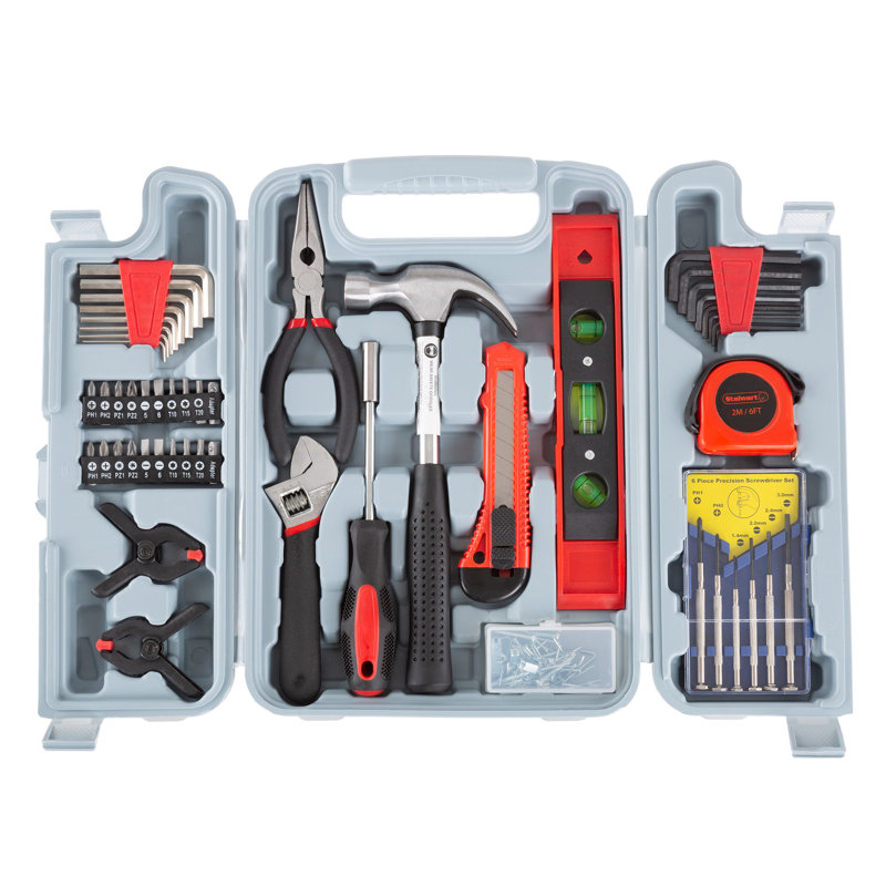 Stalwart 132 Piece Heat-Treated Pieces with Carrying Case - Essential Steel Hand Tool and Basic Repair Set for Apartments, Dorm, Homeowners