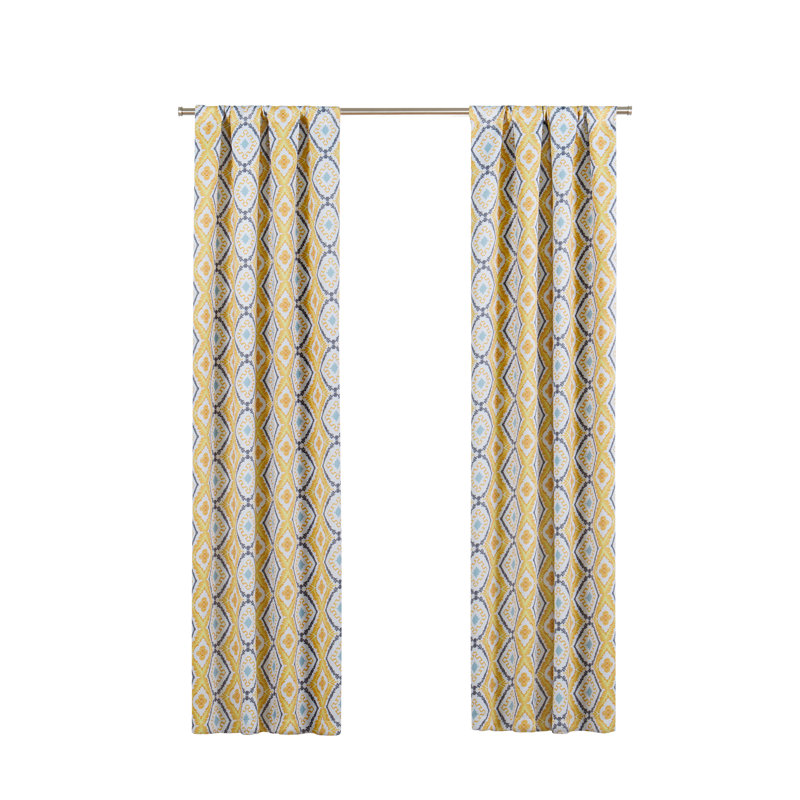 Gold Bohemian Ikat Blackout Polyester Rod Pocket Curtains