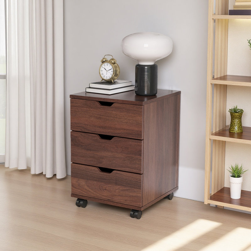 Classeur vertical à 3 tiroirs avec classeur mobile en bois, Brun