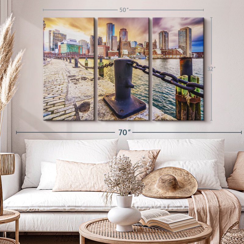 «Boston Massachusetts Harbor», 3 pièces, H 32 po x l 50 po