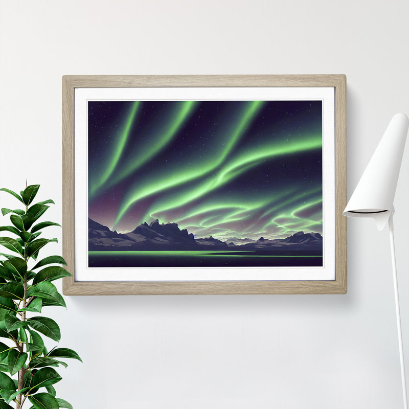 Fabulous Aurora Borealis - Single Picture Frame Print, 34cm H x 46cm W x 2cm D, Oak Framed
