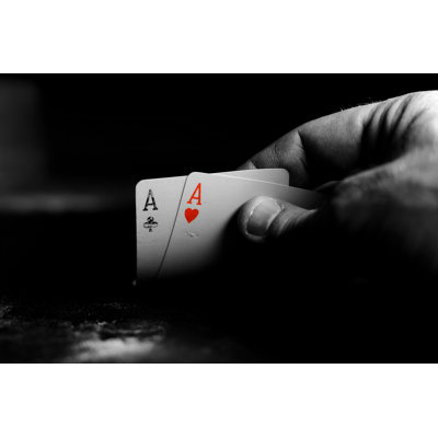 Poker Two Aces Tempered Glass Wall Art, Black And White Casino Decor, 60" X 40"
