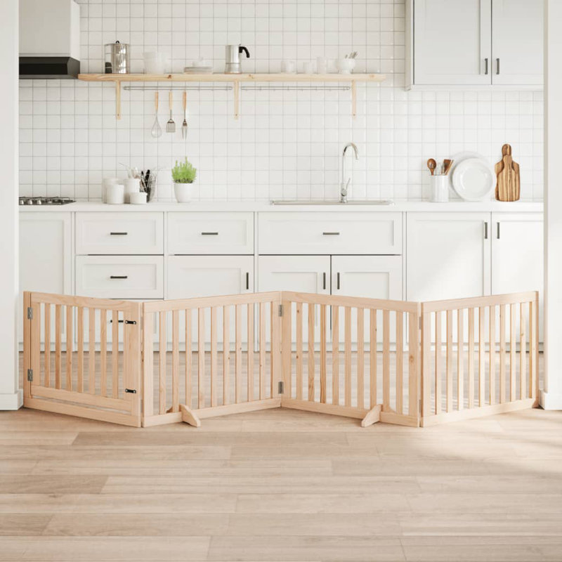 Archie & Oscar Dog Gate With Door Foldable 4 Panels 320 Cm Poplar Wood, Beige, 60cm H x 320cm W x 2cm D