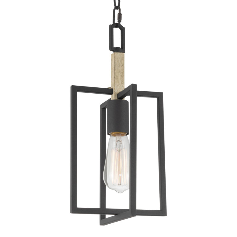 Luminaire suspendu 15 po + design ouvert, finition bois de chêne blanchi + finition noire sablée
