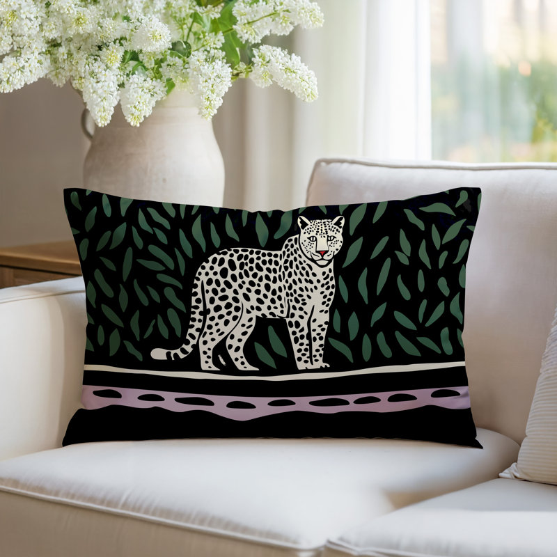 Oreiller rectangulaire réversible intérieur / extérieur Hota Leopard, Rectangle H 14 po x l 20 po, Mauve
