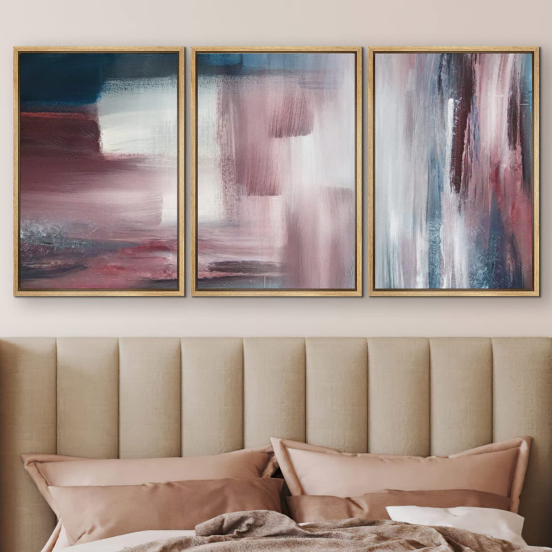 " Pastel Pink Blue Paint Stroke Blur Collage Abstract Shapes Illustrations Modern Art Decor " 3 - Pieces, Naturel