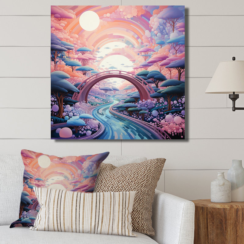 «Coral Bridge Dreamy Passage Pointillism II», reproduction sur toile, H 24 po x l 24 po x P 1 po, Toile tendue